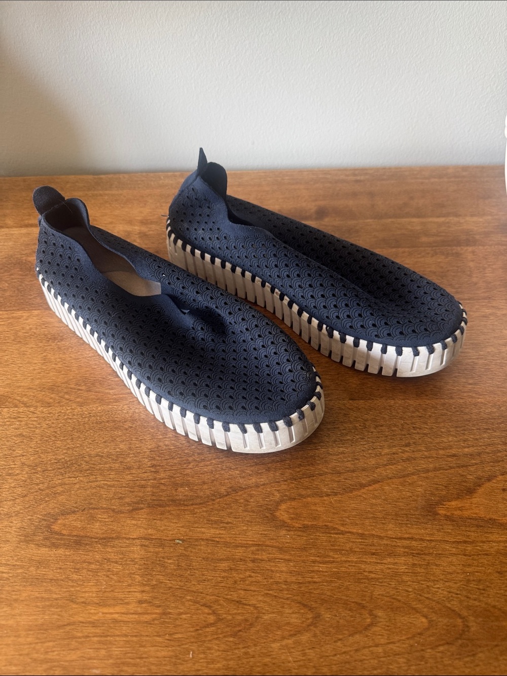 Women’s Blue Slip-On Perforated Knit Sneakers